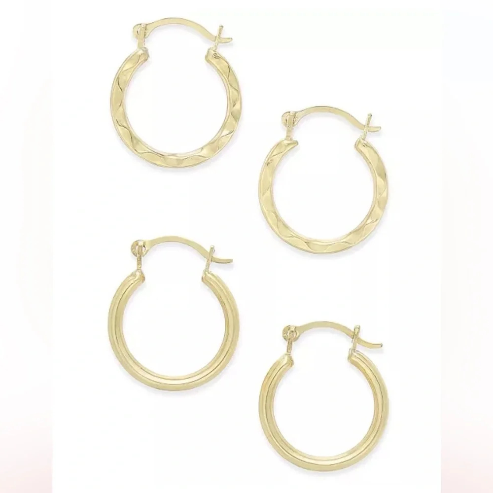 Duo Set of Small Round Hoop Earrings in 10k Gold - Picture 1 of 2